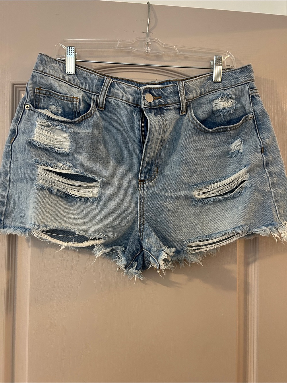 Altar'd State Light Blue Distressed Denim Shorts